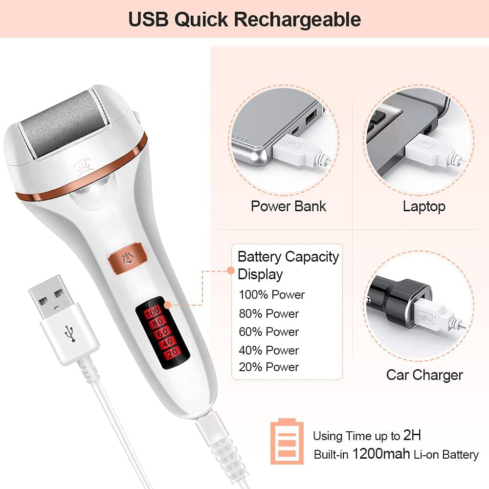 Electric Foot File Callus Remover for Feet, Rechargeable Pedicure Tools Foot Care Kit, Callus Remover with 3 Roller Heads,2 Speed,Battery Display for Remove Cracked Heels Calluses and Hard Skin Health & Beauty > Personal Care > Foot Care DanByte   