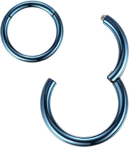 ORANGELOVE Hypoallergenic Nose Rings 20G 18G 16G 14G 12G 10G 8G 316L Surgical Steel Septum Jewelry Hinged Segment Ring Body Piercing Nose Hoop Lip Rings Nose Helix Cartilage Rook Earrings Apparel & Accessories > Jewelry > Rings ORANGELOVE 1pc 12g 16mm Blue  