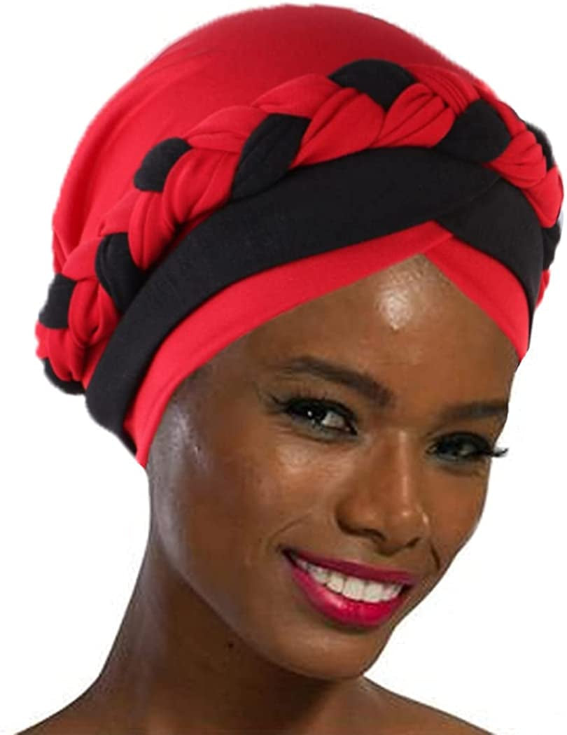 Woeoe Women African Turban India'S Hat Black Stretch Braid Head Wrap Apparel & Accessories > Clothing Accessories > Headwear Woeoe Red  