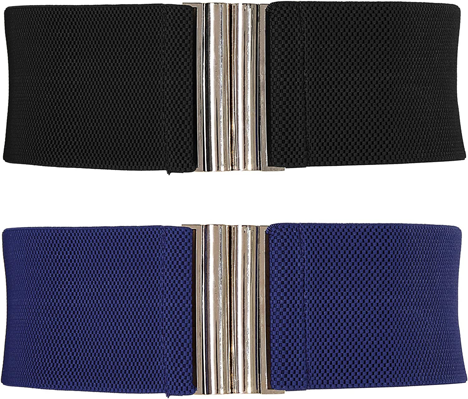Grace Karin Wide Stretchy Vintage Waist Belt with Metal Buckle Muticolored CL409 Apparel & Accessories > Clothing Accessories > Belts GRACE KARIN Black+navy Blue Small 