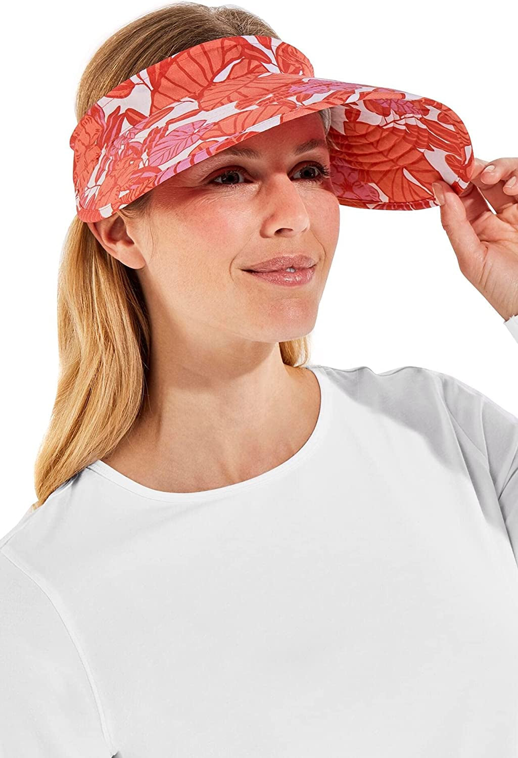Coolibar UPF 50+ Women'S Bel Aire Zip-Off Sun Visor - Sun Protective Apparel & Accessories > Clothing Accessories > Hats Coolibar Radiant Coral Casia Palm One Size 