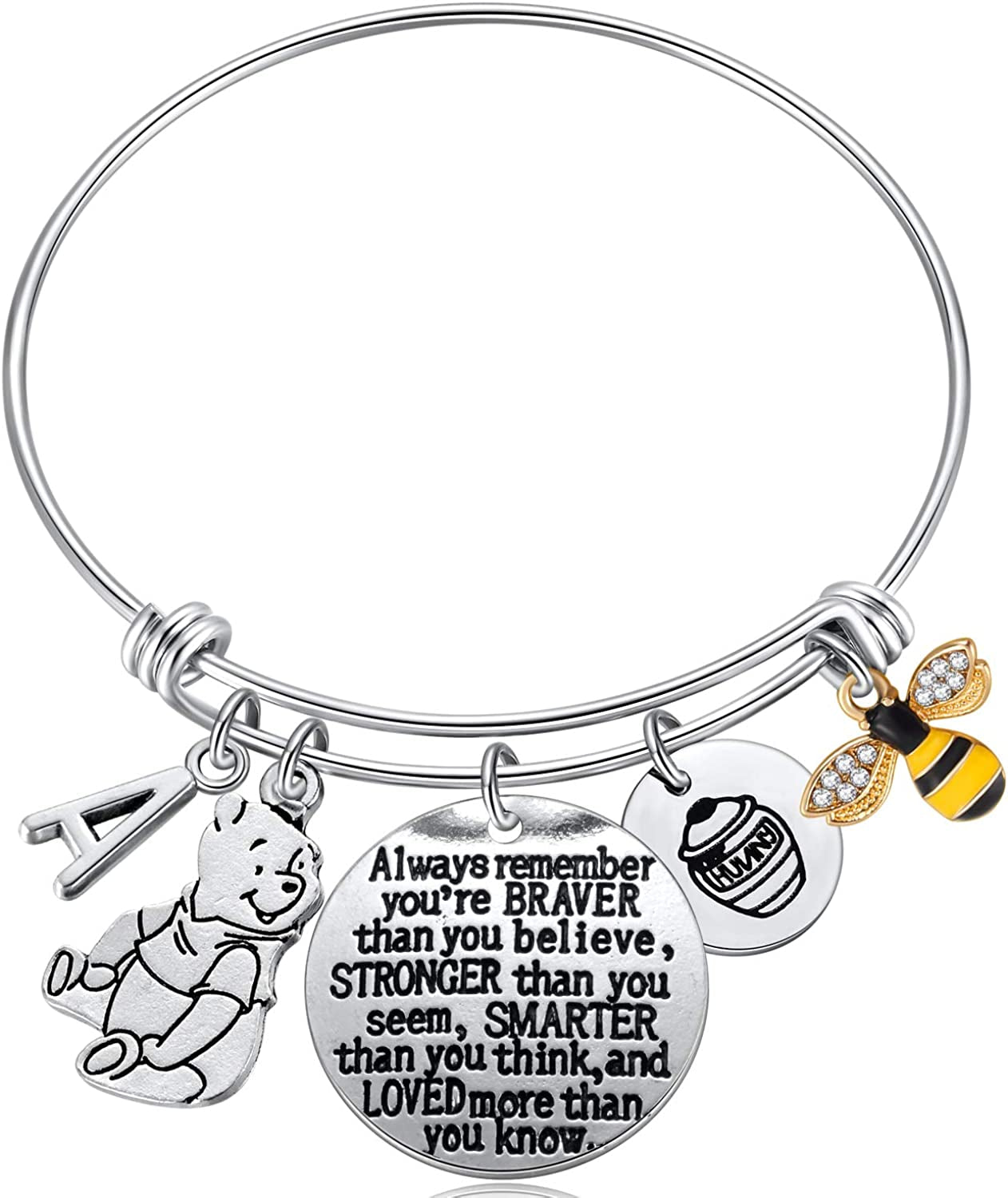Inspired by Classic Gifts You Are Braver than You Believe, Bee, Hunny, Pooh Bear Charm Inspirational Jewelry for Women Girls Apparel & Accessories > Jewelry > Bracelets Kvekstio A  