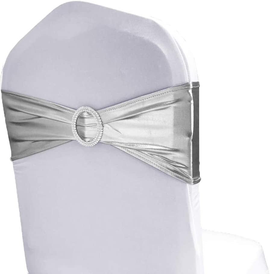 WENSINL Pack of 50 Stretch Chair Sashes for Wedding, Elastic Lycra Chair Bands with Buckle Slider, Chair Bows for Party, without White Chair Covers (Sky Blue) Apparel & Accessories > Clothing Accessories > Sashes HAOYU Metallic Silver 50 
