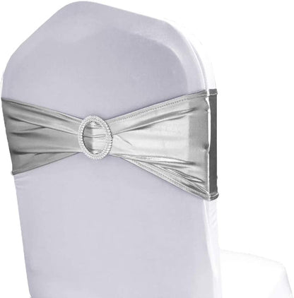 WENSINL Pack of 50 Stretch Chair Sashes for Wedding, Elastic Lycra Chair Bands with Buckle Slider, Chair Bows for Party, without White Chair Covers (Sky Blue) Apparel & Accessories > Clothing Accessories > Sashes HAOYU Metallic Silver 50 