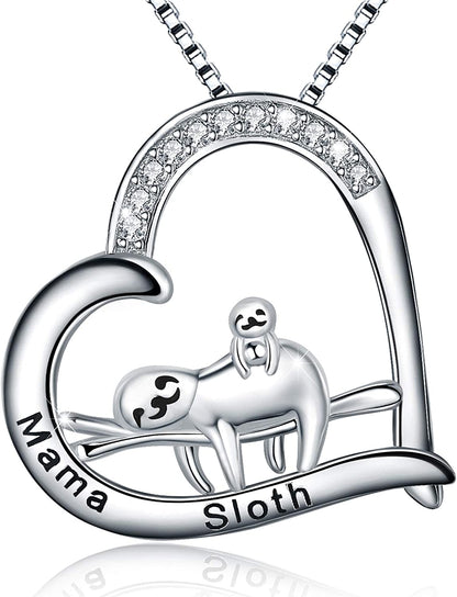 MUATOGIML 925 Sterling Silver Mom Necklace Love Heart Pendant Mama Bear Panda Elephant Sloth Animal Necklaces Mother Son Daughter Jewelry Gifts for Women Mum Family Apparel & Accessories > Jewelry > Anklets MUATOGIML JEWELRY Mama sloth necklace  