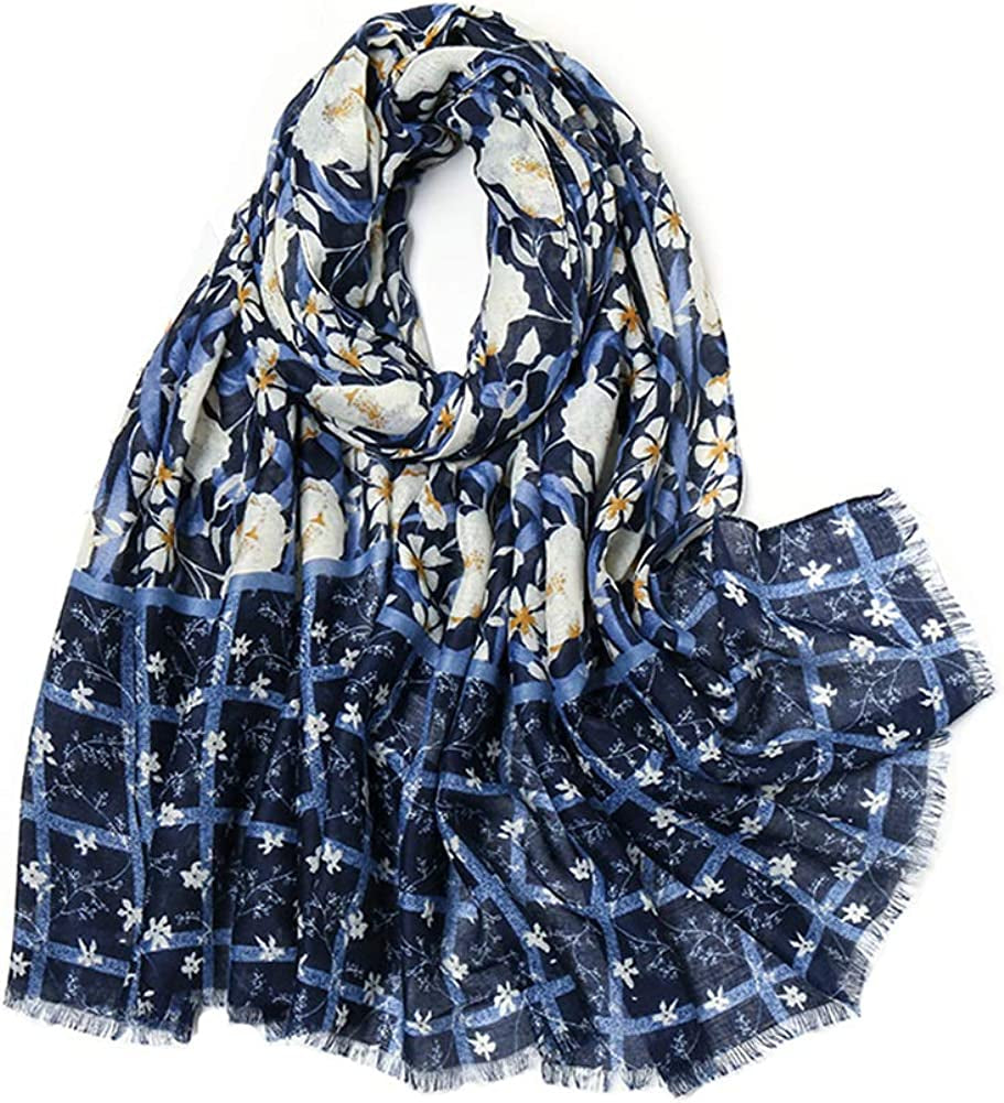 Scarf for Women Lightweight Floral Fashion Flower Scarves Shawl Wrap by Hophor Apparel & Accessories > Clothing Accessories > Scarves & Shawls Hophor Free-living Urbanites-navy Blue  