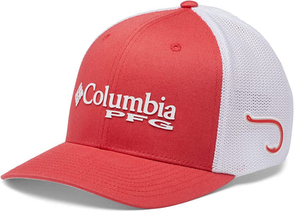 Columbia Women'S PFG Logo Mesh Ball Cap-High Crown Apparel & Accessories > Clothing Accessories > Hats Columbia Red Hibiscus, White, Hook Small-Medium 