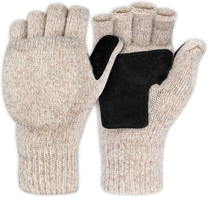 Fingerless Winter Gloves Convertible Wool Mittens for Men & Women - Warm Thermal Knit Flip Top Snow Glove for Cold Weather Apparel & Accessories > Clothing Accessories > Gloves & Mittens OutdoorEssentials   