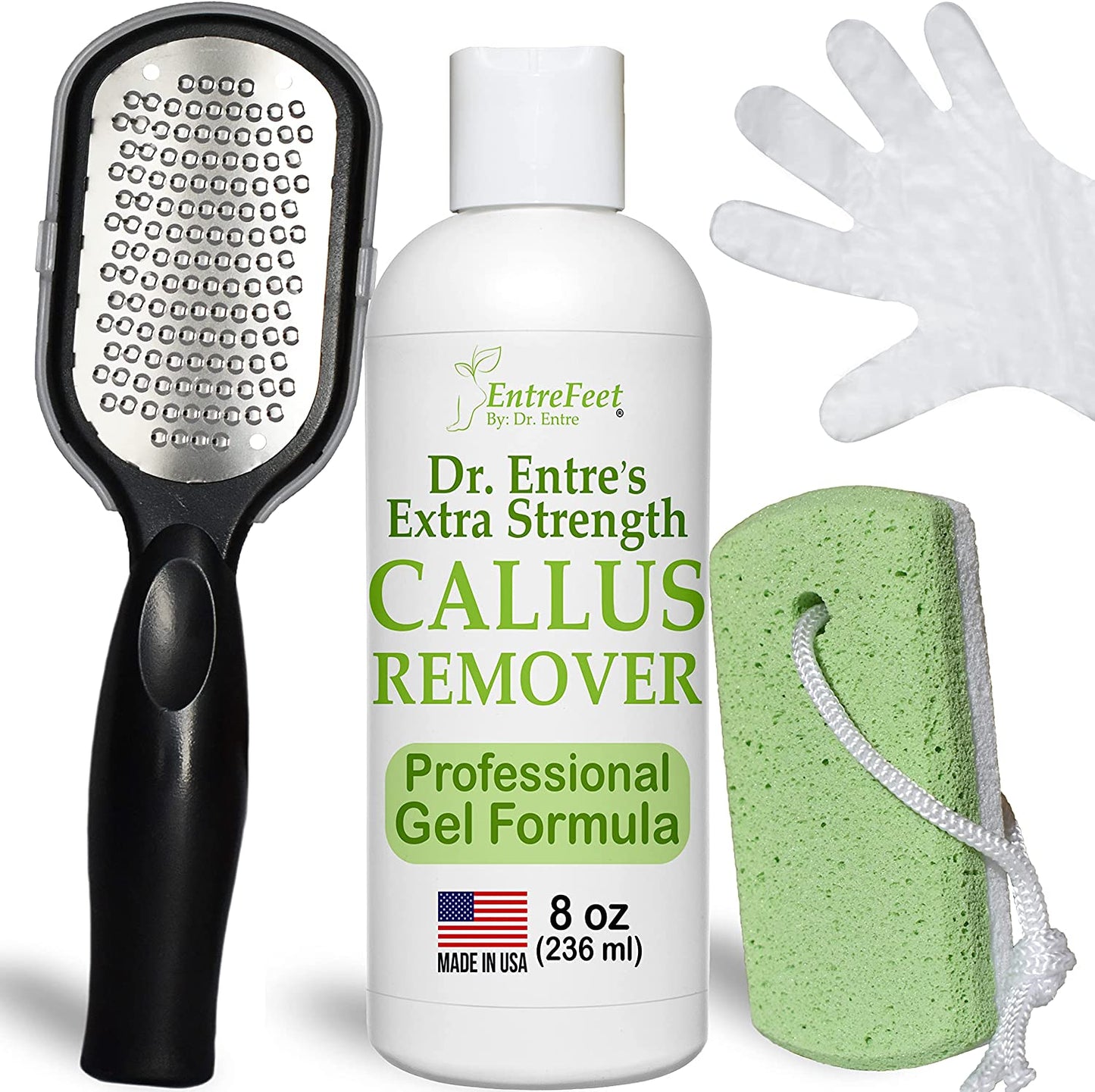 Dr. Entre'S Callus Remover Kit for Feet: 8Oz Callus Remover Gel, Foot File, Pumice Stone, 5 Glove Pairs for Gel Application, Spa Kit, Foot Care, Pedicure Tools, Scrubber Health & Beauty > Personal Care > Foot Care EntreFeet   