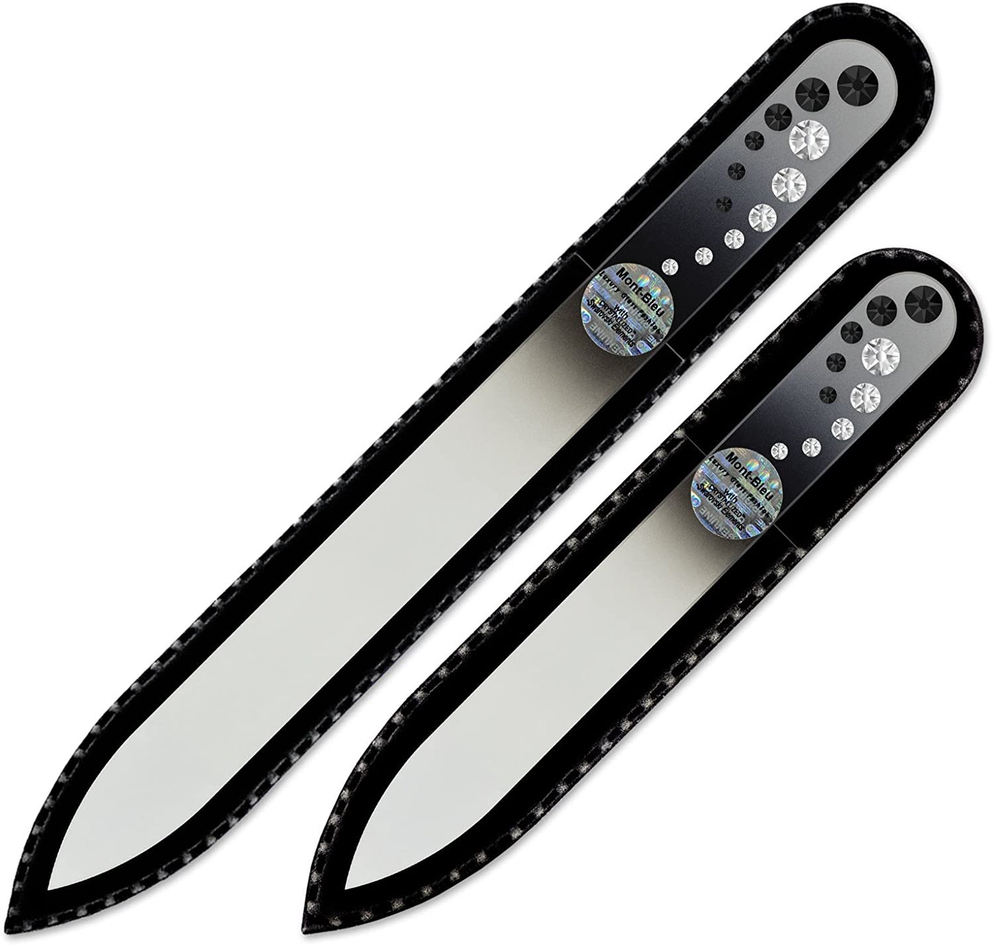 Washable Nail Files - Mont Bleu Set of 2 Glass Nail Files Hand Decorated with Crystals - Handmade Gifts for Women - Expertly Shape Nails & Enjoy a Smooth Finish - Nail Filing Tools Health & Beauty > Personal Care > Cosmetics > Cosmetic Tools > Nail Tools Mont Bleu Jet - Crystal  