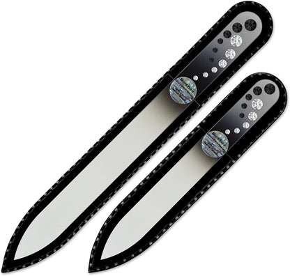 Washable Nail Files - Mont Bleu Set of 2 Glass Nail Files Hand Decorated with Crystals - Handmade Gifts for Women - Expertly Shape Nails & Enjoy a Smooth Finish - Nail Filing Tools Health & Beauty > Personal Care > Cosmetics > Cosmetic Tools > Nail Tools Mont Bleu Jet - Crystal  