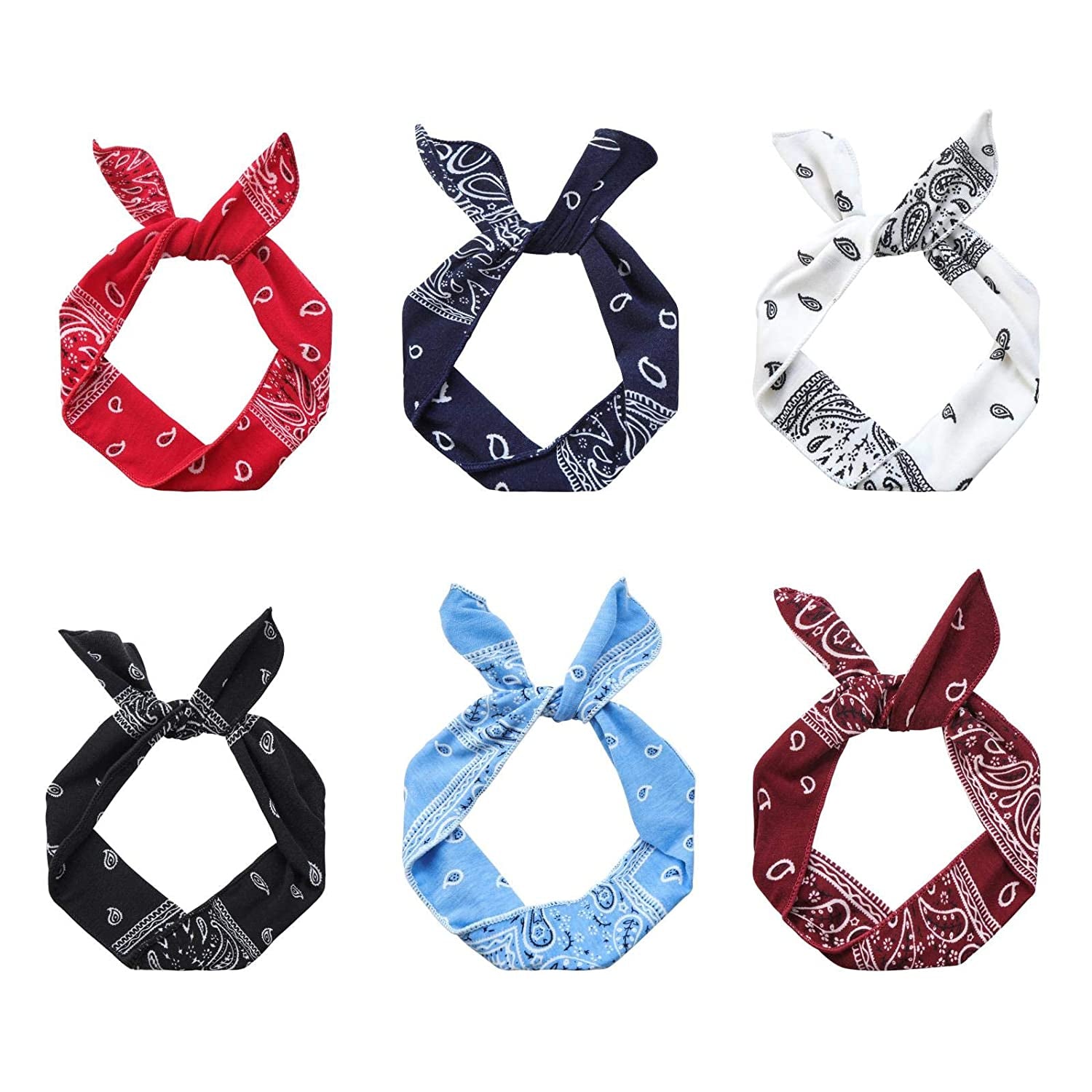Wire Headbands for Women Paisley Twist Bow Hair Bands Bunny Ears Headwraps Wire Hair Holder Hair Accessories for Workout Yoga Running Soccer Sports Pack of 6 Apparel & Accessories > Clothing Accessories > Bandanas & Headties ONEYE paisley  