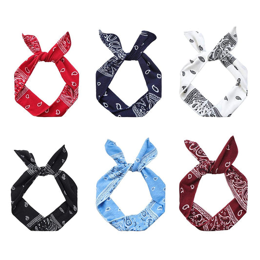 Wire Headbands for Women Paisley Twist Bow Hair Bands Bunny Ears Headwraps Wire Hair Holder Hair Accessories for Workout Yoga Running Soccer Sports Pack of 6 Apparel & Accessories > Clothing Accessories > Bandanas & Headties ONEYE paisley  