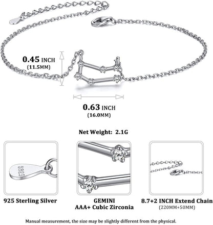 Chicsilver 12 Constellation Zodiac Anklet for Women Girls Sterling Silver Cubic Zirconia Horoscope Ankle Bracelets, 8"-10" Adjustable(With Gift Box) Apparel & Accessories > Jewelry > Anklets ChicSilver Jewelry   