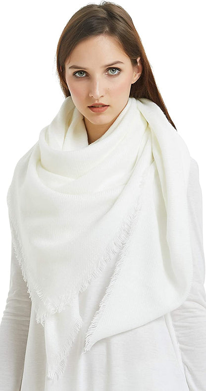 VIVIAN & VINCENT Soft Classic Luxurious Blanket Solid Color Square Scarf Wrap Apparel & Accessories > Clothing Accessories > Scarves & Shawls VIVIAN & VINCENT White  