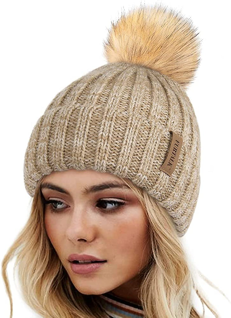 FURTALK Womens Winter Knitted Beanie Hat with Faux Fur Pom Warm Knit Skull Cap Beanie for Women… Apparel & Accessories > Clothing Accessories > Hats KYLIE MAX 28-mixed Khaki  