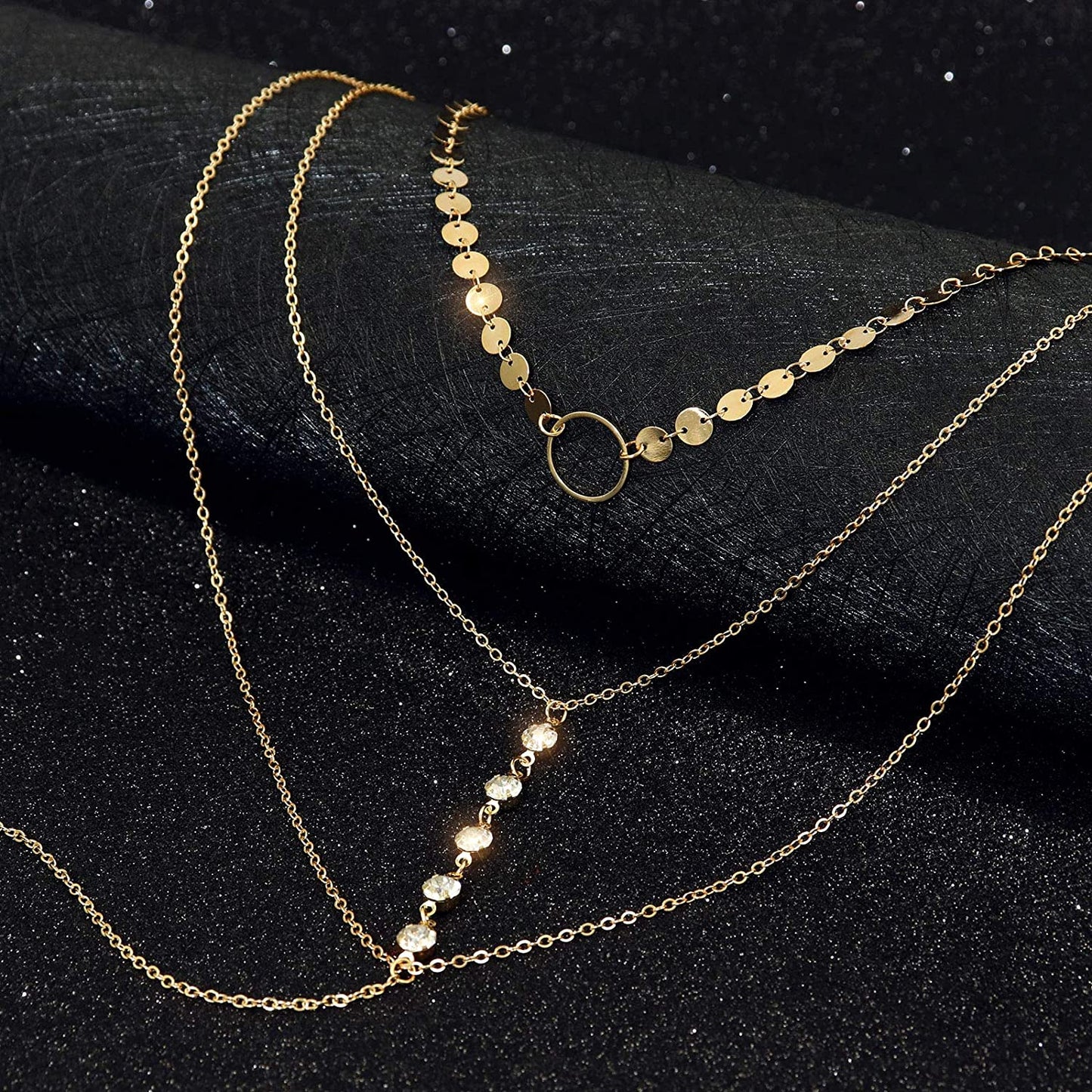 Suyi Stylish Layered Sequins Choker Necklace with Thin Long Chain Pendant for Women Lady Girl Apparel & Accessories > Jewelry > Necklaces Suyi   