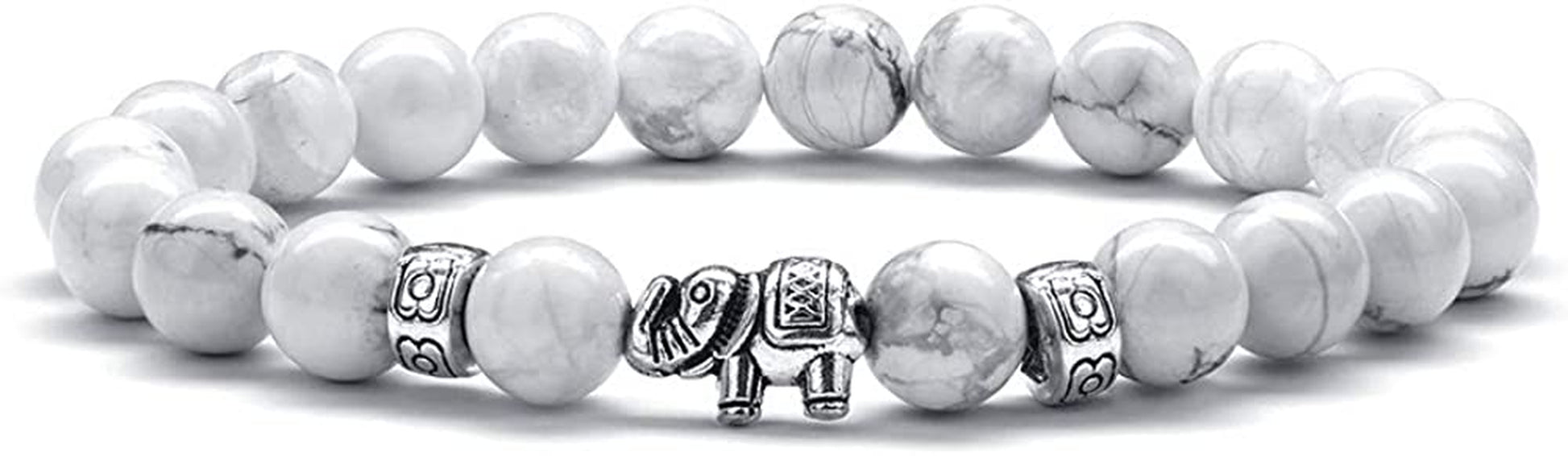 Gifts for Women Elephant Bracelet, 8Mm Natural White Howlite Bracelets for Women Men Stress Relief Yoga Bracelet Bead Bracelets for Women Elephant Gifts for Women Girls Apparel & Accessories > Jewelry > Bracelets M MOOHAM White Howlite  