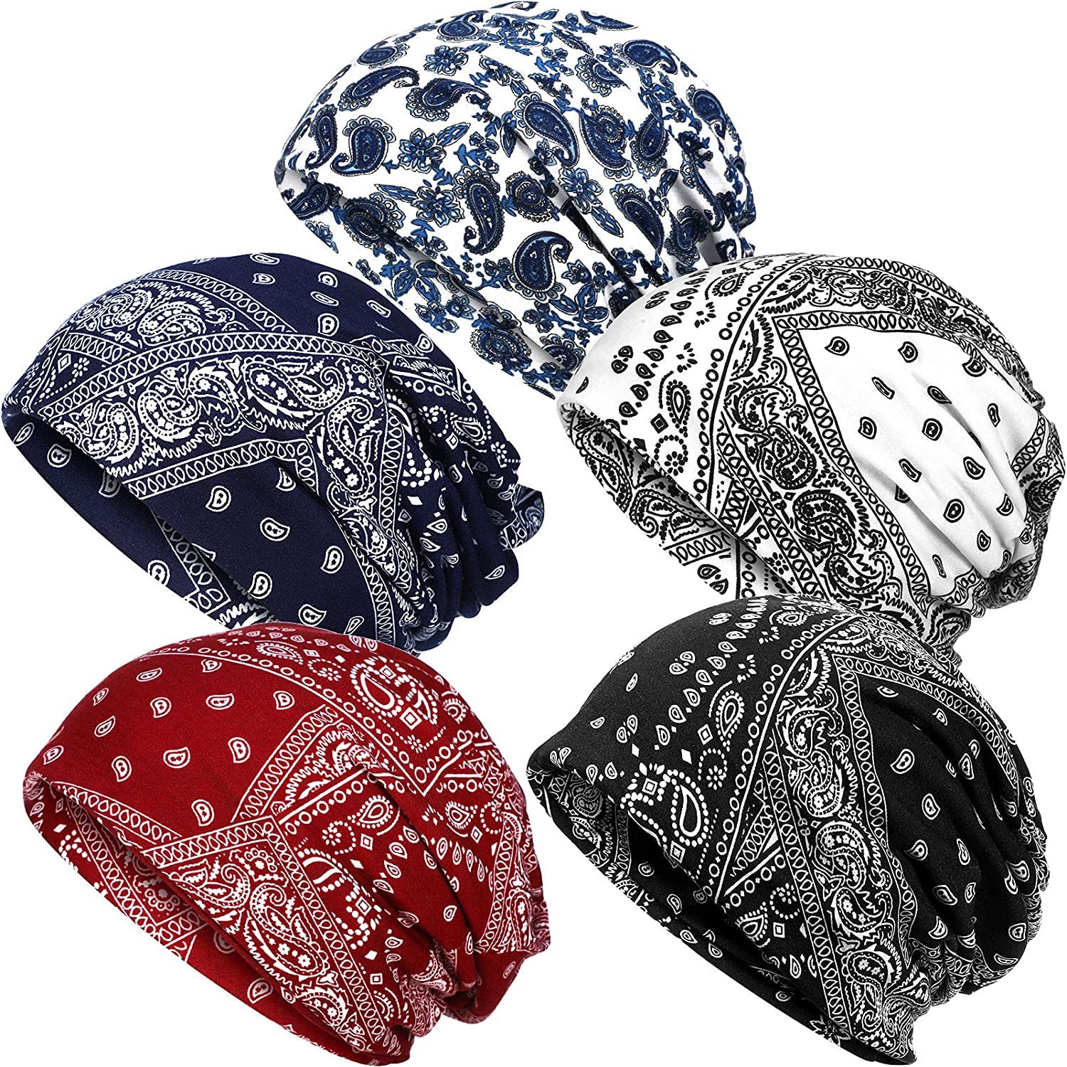 SATINIOR 5 Pieces Women'S Slouchy Beanie Hat Baggy Skull Sleep Cap Turban Headwear Apparel & Accessories > Clothing Accessories > Hats SATINIOR Flowers Style  