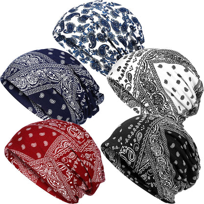 SATINIOR 5 Pieces Women'S Slouchy Beanie Hat Baggy Skull Sleep Cap Turban Headwear Apparel & Accessories > Clothing Accessories > Hats SATINIOR Flowers Style  