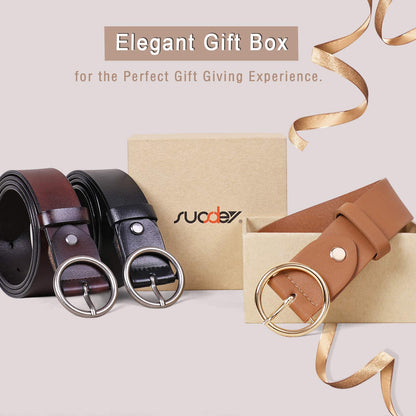 Fashion Women Leather Belt for Dresses Jeans Pants with Classic round Buckle by SUOSDEY… Apparel & Accessories > Clothing Accessories > Belts SUOSDEY   