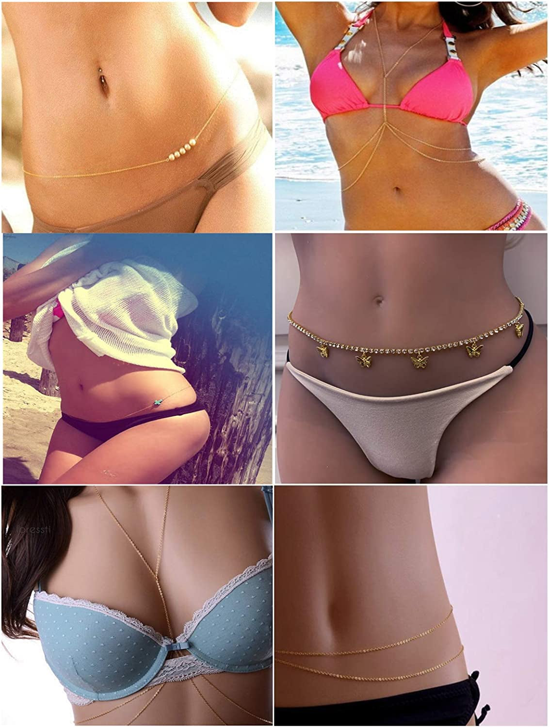 Ofeiyaa 4-6PCS Body Chain Jewelry Bra Chain Retro Waist Belt Chain Suit Bikini Beach Boho Chain Set for Women Girls Gold Tone Apparel & Accessories > Jewelry > Body Jewelry Ofeiyaa   