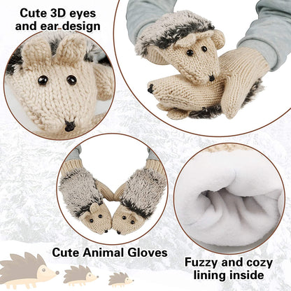 Double Layer Winter Thicken Warm Knit Mittens Cartoon Hedgehog Gloves Apparel & Accessories > Clothing Accessories > Gloves & Mittens Bienvenu   