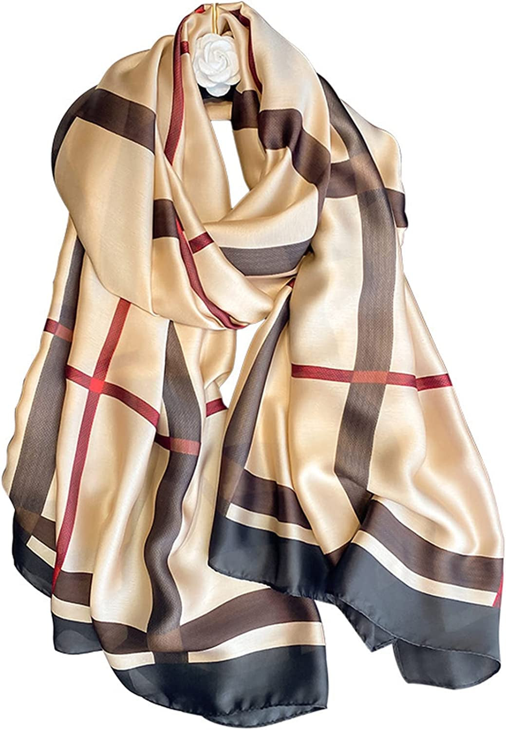 Fashion Scarves 100% Silk Felling Scarf Long Lightweight Sunscreen Shawls Wrap for Women Hair Scarves Apparel & Accessories > Clothing Accessories > Scarves & Shawls Aufeel Khaki  