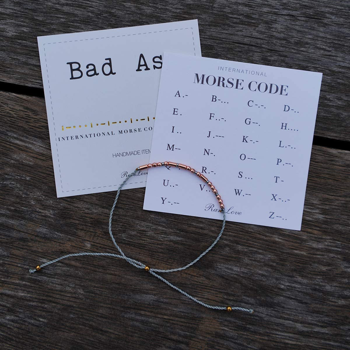 Rarelove Bad Ass Morse Code Bracelets Inspirational Friendship Gift for Women Girls Rose Golden Beads Grey String Bracelet Apparel & Accessories > Jewelry > Bracelets RareLove   