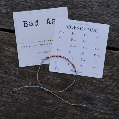 Rarelove Bad Ass Morse Code Bracelets Inspirational Friendship Gift for Women Girls Rose Golden Beads Grey String Bracelet Apparel & Accessories > Jewelry > Bracelets RareLove   