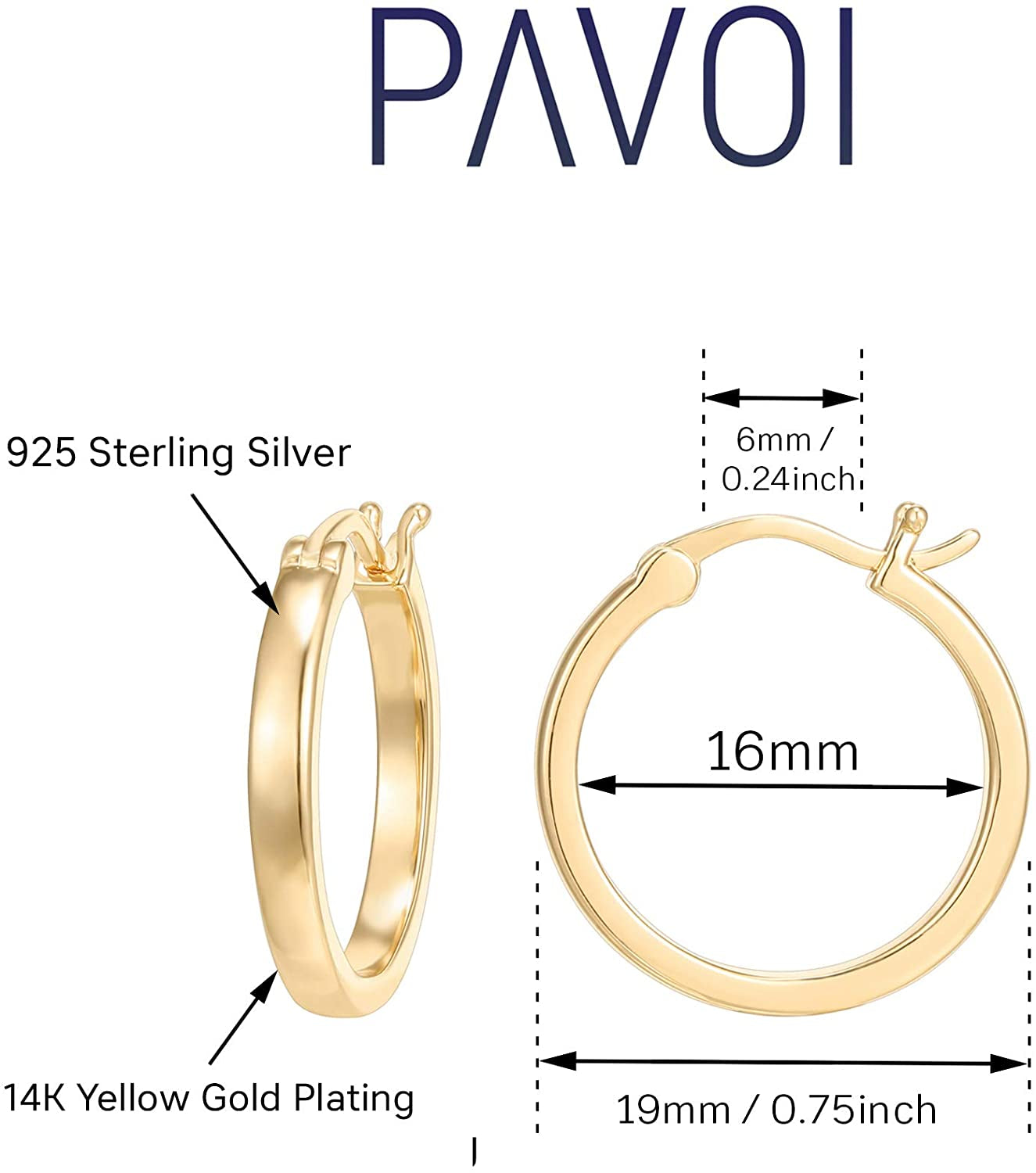 PAVOI 14K Gold Plated 925 Sterling Silver Post Lightweight Hoops | 20Mm - 30Mm | Gold Hoop Earrings for Women Apparel & Accessories > Jewelry > Earrings PAVOI   