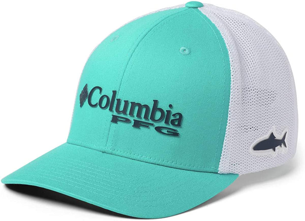 Columbia Women'S PFG Logo Mesh Ball Cap-High Crown Apparel & Accessories > Clothing Accessories > Hats Columbia Bright Aqua, White, Coll Navy, Bonefish Small-Medium 