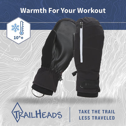 Trailheads Women’S Convertible Zip Mitts | Winter Running Mittens | Thermal Mittens for Cold Weather | Women’S Mittens for Outdoor Sports - Black Apparel & Accessories > Clothing Accessories > Gloves & Mittens TrailHeads   