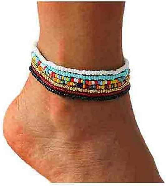 Boho Handmade Beaded African Anklets Multicolor Women Stretch Seed Beads Rainbow Ankle Bracelets Glass Bead Bracelet Elastic Foot and Hand Chain Jewelry (7PCS) Apparel & Accessories > Jewelry > Anklets NEEBAOLY   