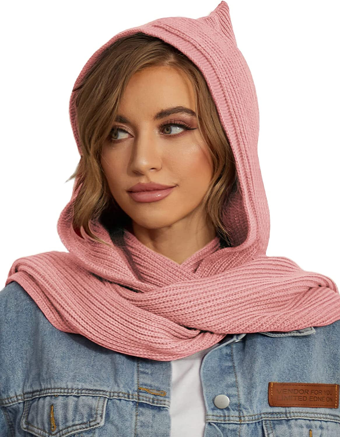 Women Winter Knitted Hooded Long Scarf Warm Shawl Wrap Head Scarves Apparel & Accessories > Clothing Accessories > Scarves & Shawls Zilcremo Pink  