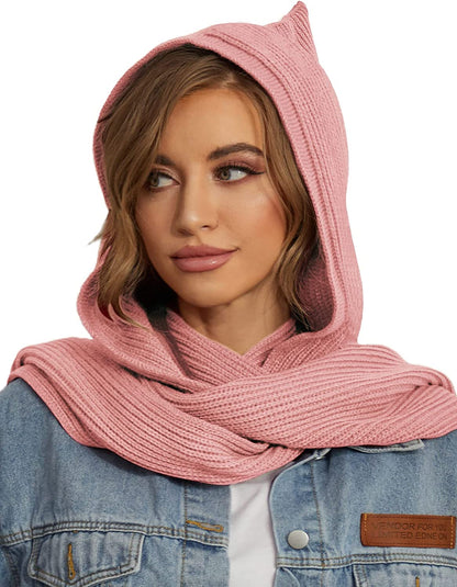 Women Winter Knitted Hooded Long Scarf Warm Shawl Wrap Head Scarves Apparel & Accessories > Clothing Accessories > Scarves & Shawls Zilcremo Pink  