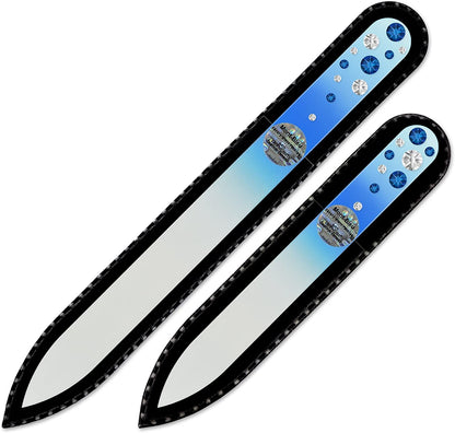 Nail Files - Mont Bleu Set of 2 Glass Nail Files Hand Decorated with Crystals - Czech Tempered Glass - Travel Nail File for Shiny Nails - Crystal Nail Files Health & Beauty > Personal Care > Cosmetics > Cosmetic Tools > Nail Tools Mont Bleu Capri Blue - Crystal  