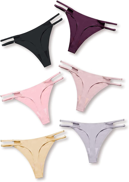 DEANGELMON Seamless G-String Thongs for Women Pack No Show Thong Underwear Adjustable Stretch Low Rise Panties Light- 6 Pack / Medium
