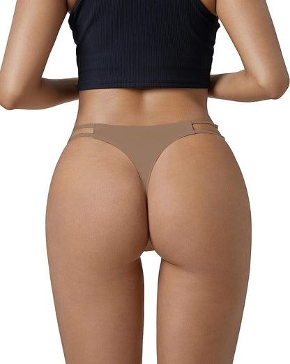 DEANGELMON Seamless G-String Thongs for Women Pack No Show Thong Underwear Adjustable Stretch Low Rise Panties