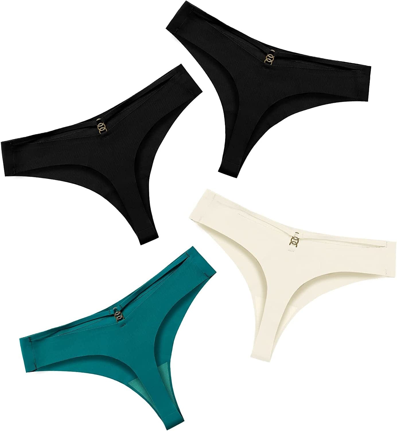 DEANGELMON Seamless Thongs for Women No Show Thong Underwear Women Comfortable Multiple Pack Deep Sea Gems-4pack / Small