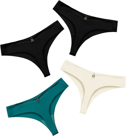 DEANGELMON Seamless Thongs for Women No Show Thong Underwear Women Comfortable Multiple Pack Deep Sea Gems-4pack / Small