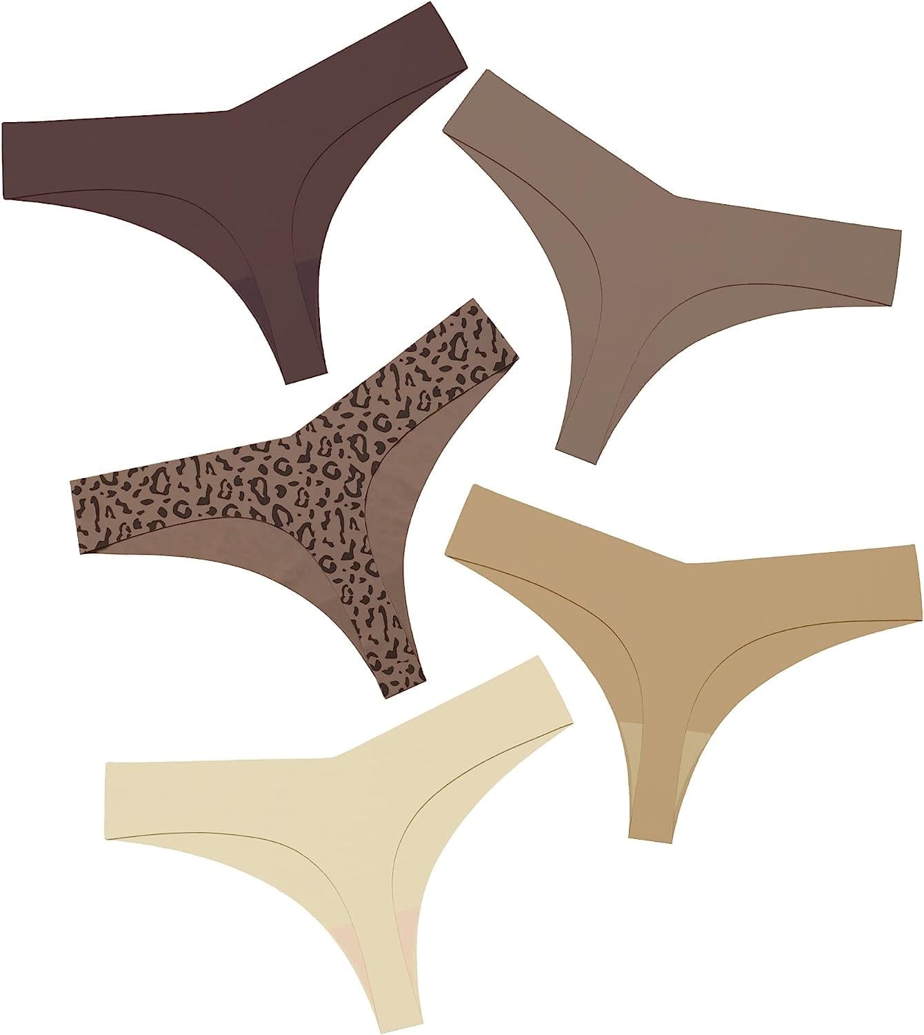 DEANGELMON Seamless Thongs for Women No Show Thong Underwear Women Comfortable Multiple Pack Hot Cocoa-5pack / X-Large