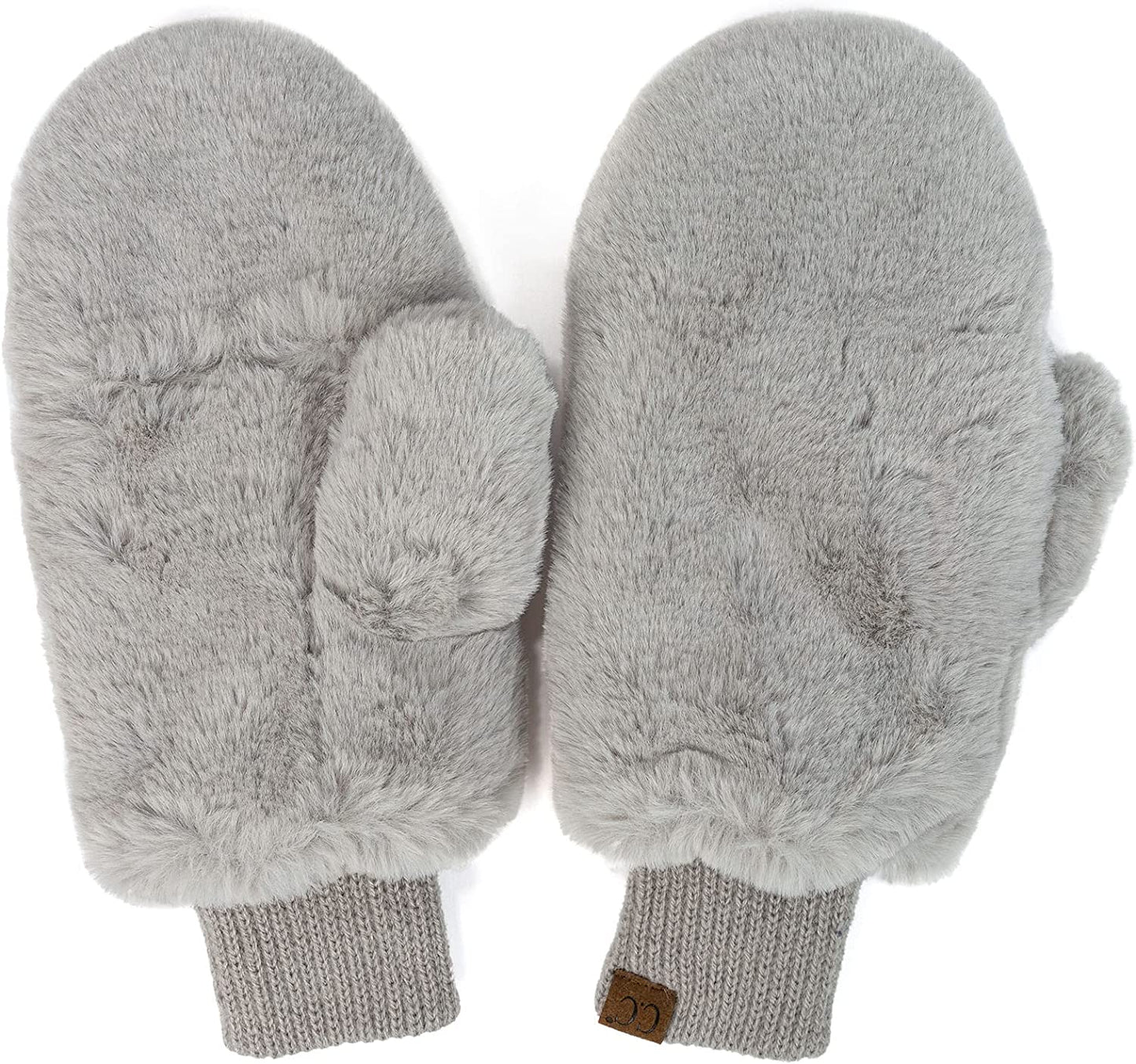 CC Soft Faux Fur Fuzzy Lined Flip up down Top Fingerless Mitten Gloves Apparel & Accessories > Clothing Accessories > Gloves & Mittens C.C Solid Lt. Gray  