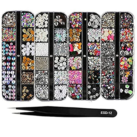 BEINNY 4 Boxes 12 Grids Nail Art Rhinestones + 1 PC Dotting Pen + 1 PC Straight Tweezer Tool Kits Nail Art Rhinestones Studs Health & Beauty > Personal Care > Cosmetics > Cosmetic Tools > Nail Tools BEINNY   