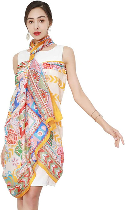 DANA XU Long Silk Fashion Oblong Floral Oversize Soft Scarf Wedding Shawls Beach Wraps Bandana Scarves for Women Apparel & Accessories > Clothing Accessories > Scarves & Shawls DANA XU 21 Multicolor  