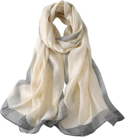 WINCESS YU Solid Color Mulberry Silk Scarf for Women Soft Blanket Shawl Beach Gauze Scarves and Wraps for for All Season Apparel & Accessories > Clothing Accessories > Scarves & Shawls WINCESS.YU White  