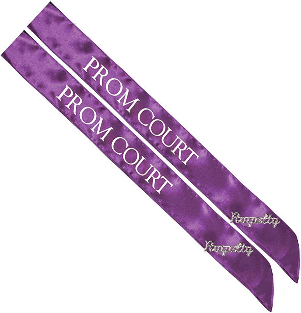 Prom Sash Set, 2 Sashes and 2 Glitter Royalty Pins Apparel & Accessories > Clothing Accessories > Sashes Anderson's Purple/White Court Sashes/Silver Royalty Pins  