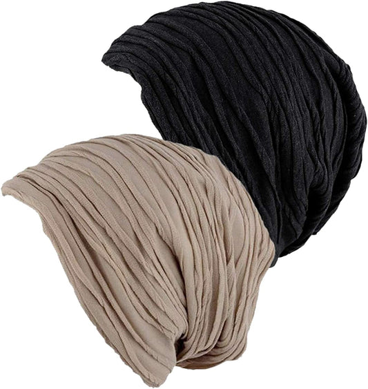 Senker Fashion Women Beanies Hat 2 Pack, Chemo Headwear Cancer Chemo Caps Slouchy Beanie for Women Men Apparel & Accessories > Clothing Accessories > Headwear Senker Fashion D-beige & Black  