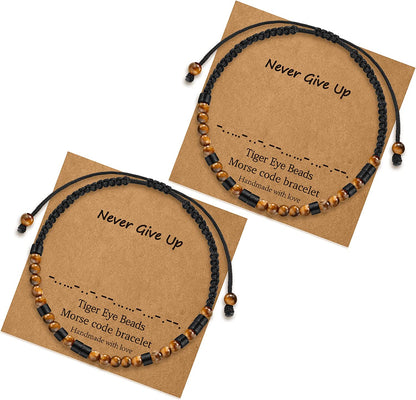Morse Code Bracelets for Women Gifts, Adjustable 2Pcs Tiger Eye Beads Friendship Bracelets Gifts for Best Friend Women Girls Sister Funny Inspirational Birthday Friendship Gifts for Women Jewelry Apparel & Accessories > Jewelry > Bracelets MONOZO Never give up  