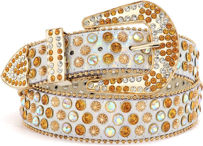 Rhinestone Belt for Men Women SUOSDEY Western Cowboy Cowgirl Bling Studded Leather Belt for Jeans Pants Apparel & Accessories > Clothing Accessories > Belts SUOSDEY 12-silver XXL: fits pants size 47”-50” 